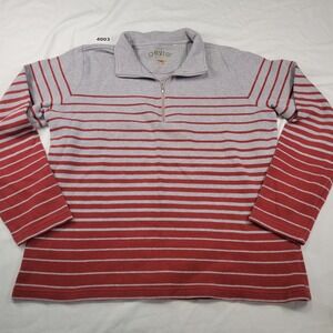 ORVIS Womens Gray Red Stripe 1/4 Zip Pullover Sweater Cotton Size L Outdoor